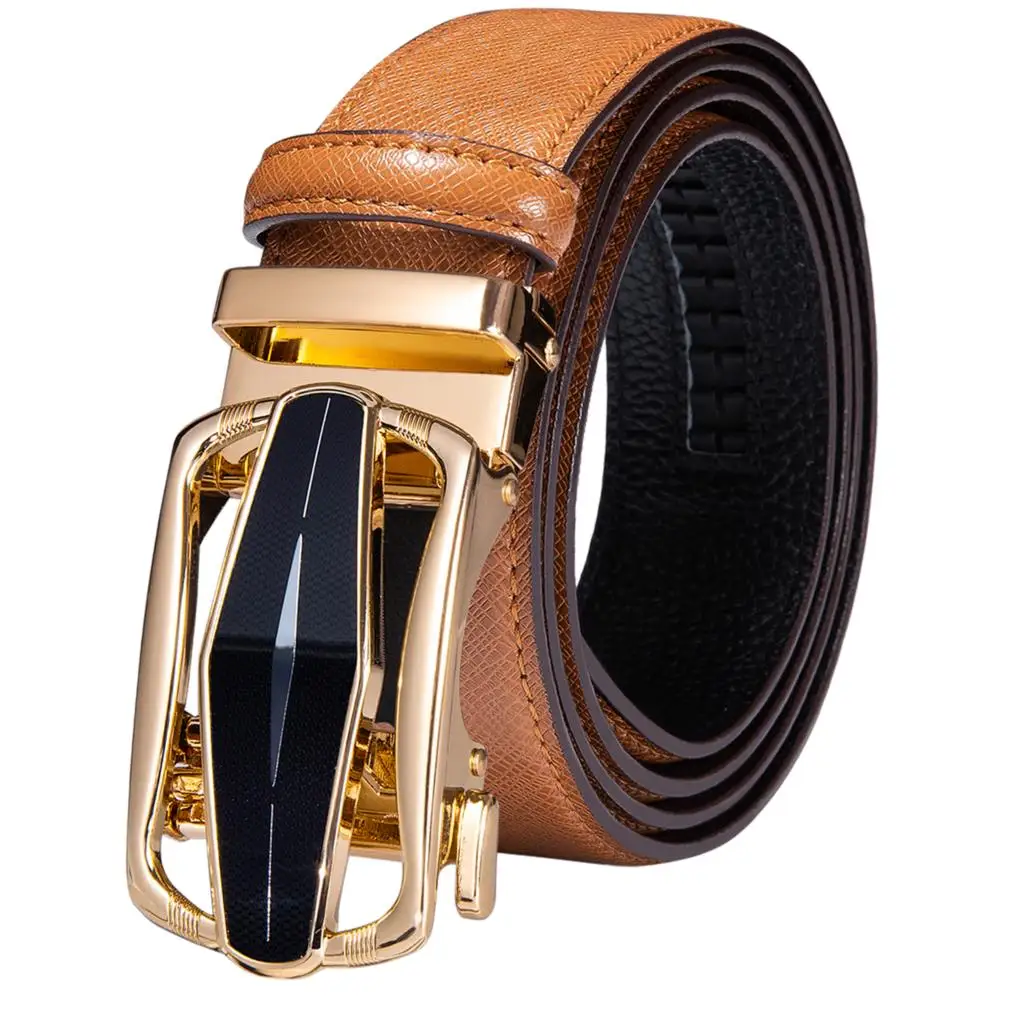 Hi-Tie Men\'s Orange Brown Belt for Jeans New Yellow Green Blue Leather Jeans Belts Fashion Cowboy Genuine Leather Belt Strap