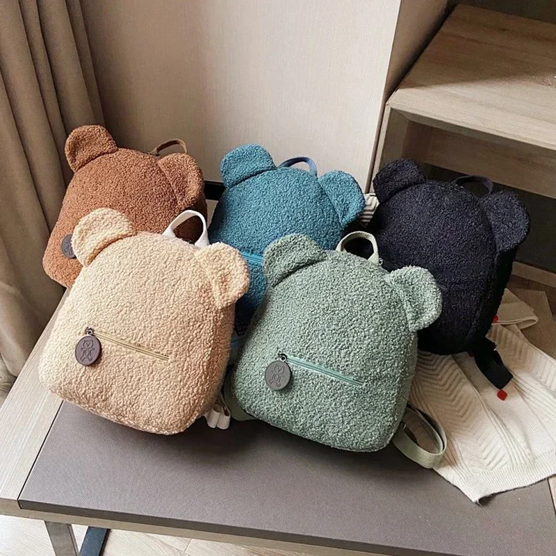 Cute Bear Ear Plush Backpack for Kids Adult Lamb Fleece Shoulder Bag High-capacity Korean Parent-Child Bags Boys Girls Backpacks