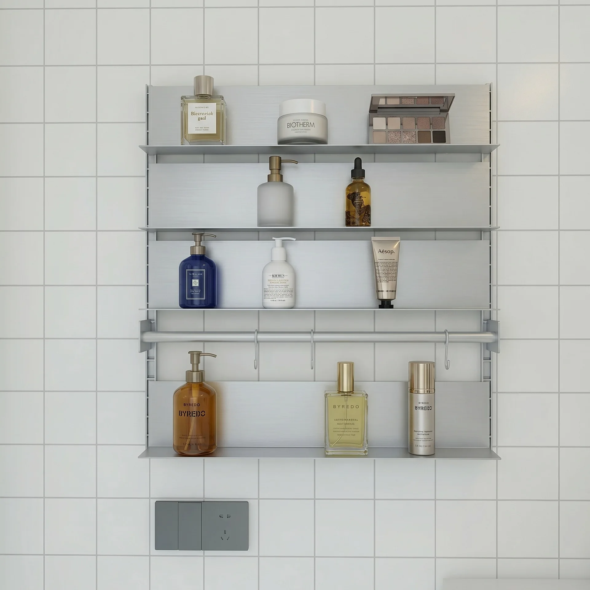Bathroom wall wall hanging display rack Bathroom washstand storage rack Stainless steel multi-layer baffle rack combination