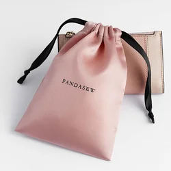 Luxury Cosmetic Drawstring Pouch for Gift Jewelry Hair and Shoes Packaging Comfortable Satin Cloth Makeup Bag Customizable Print