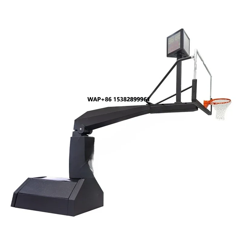 Height Adjustable Universal Indoor Electric Hydraulic Basketball Stand with Tempered Glass Backboard