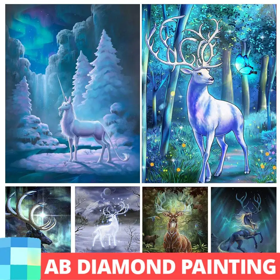 AB Milu กวาง 5D DIY เพชรจิตรกรรมชุด Elk เพชรโมเสคพระเจ้ากวางแฟนตาซีสัตว์เย็บปักถักร้อยตกแต่งบ้านของขวัญ
