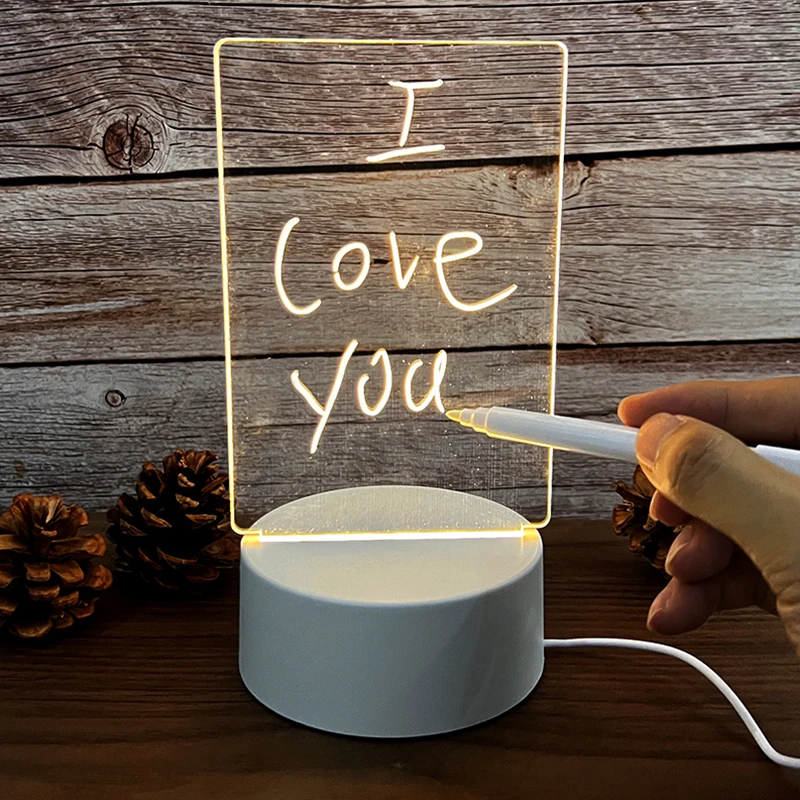 Night Light Usb 5V Warm White Atmosphere Led Lighting Lamp Note Board With Pen Creative Led Light Lamps Message Board