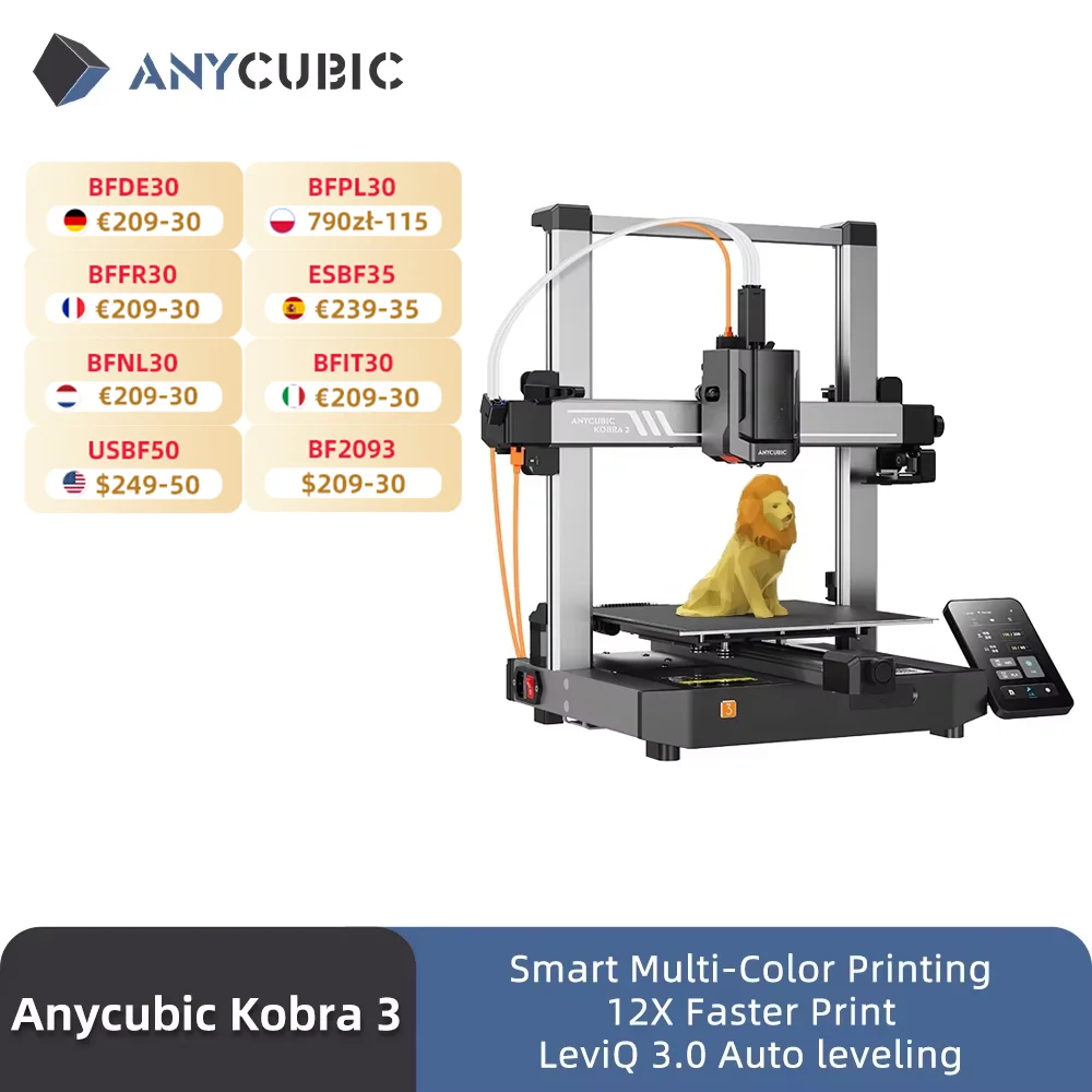 

ANYCUBIC Kobra 3 AE Version 600mm/s Max Print Speed FDM 3d Printer 25-Point Automatic Leveling With 9.8x8.7x8.7inch Print Size