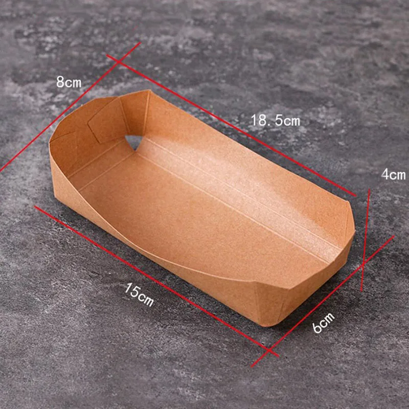 100pcs Disposable Kraft Brown Paper Food Trays Fast Food Dessert Snack Boat for Guest Birthday Wedding Party Supplies