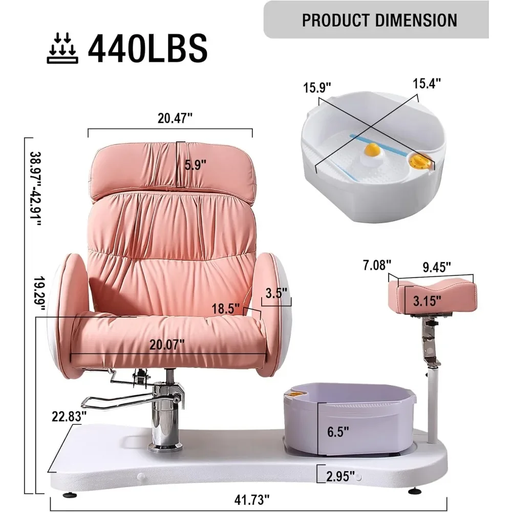 Pedicure Foot Spa,Hydraulic Pedicure Chair for Nail Tech No Plumbing,360Swivel Reclining Pedicure Unit Station Bowl and Footrest