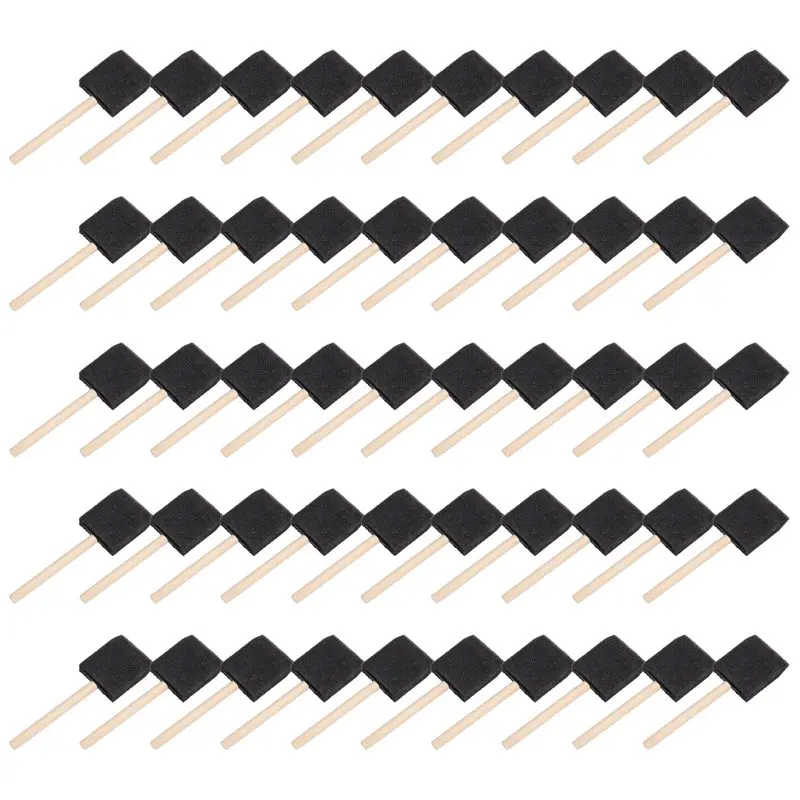 

Superior AA63 50 Pcs 2 Inch Foam Sponge Wood Handle Paint Brush Set, Great For Acrylics, Stains, Varnishes, Crafts, Art