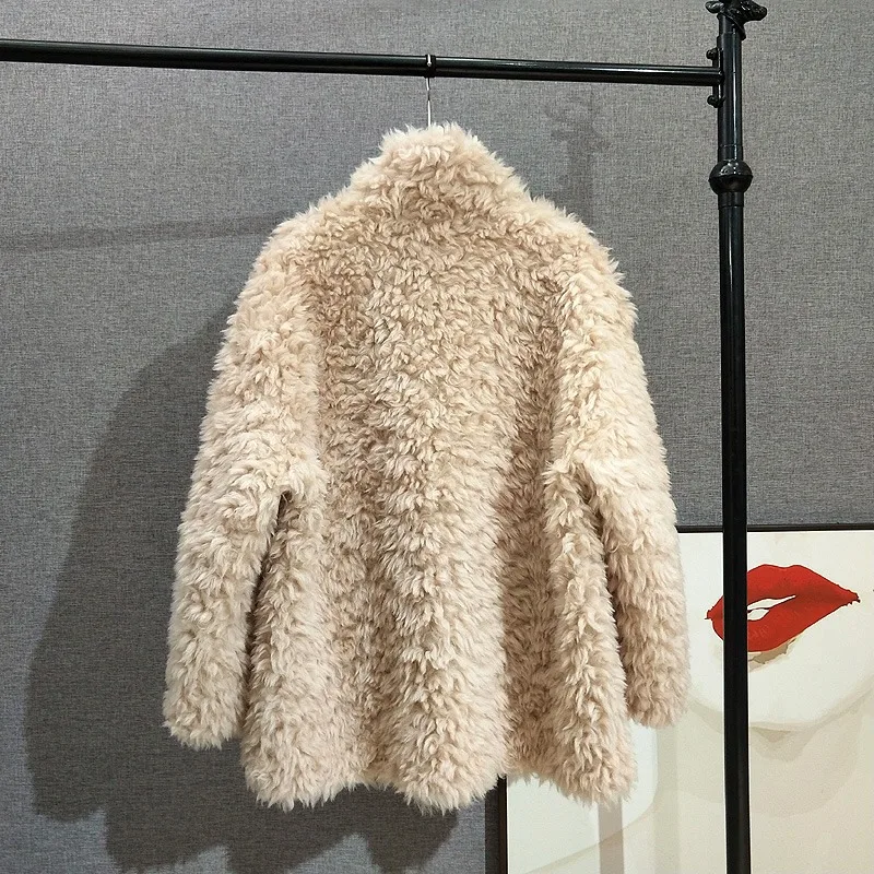 Abrigo de longitud media con cuello de lana auténtica para mujer, chaqueta de piel de oveja, Parka de invierno, PT417