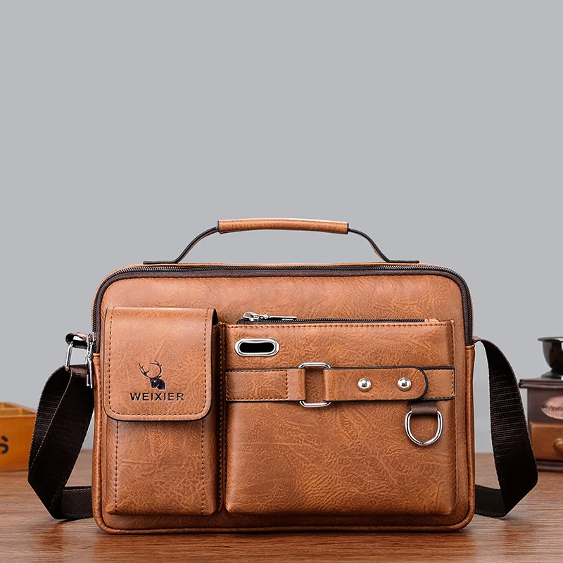Luxury WEIXIER Brand Messenger Bags Men Leather Casual Crossbody Bag For Men Brown Black Business Shoulder Bag Male Handbag