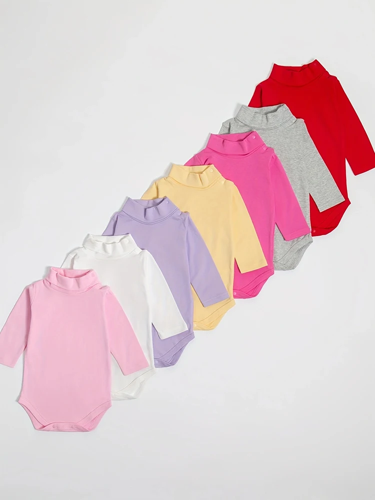 

3PCS Random Baby Cotton High Neck Long Sleeve Triangle jumpsuit Solid Color Soft Comfortable Clothing