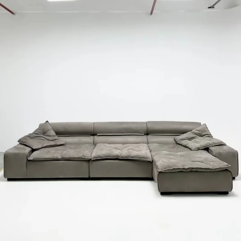 

Minimal straight row large flat layer combination module tofu block designer living room down sofa