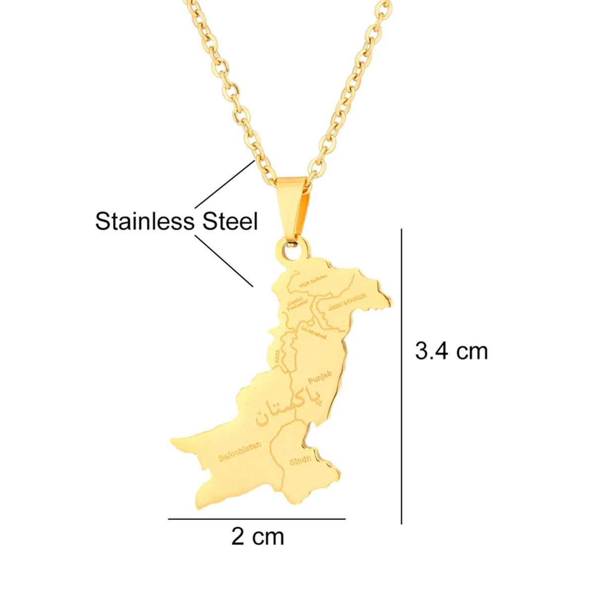 ABQR Gold Pakistan Map with City Pendant Necklace for Women Men Charm Fashion Pakistani Maps Jewelry