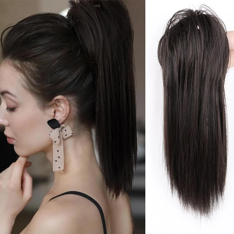 

Short Straight Claw High Ponytail Extensions 17 Inch Fluffy Multi-Layered Fake Ponytails for Women Synthetic Clip in Horse Tail