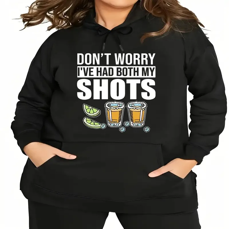 

Fall Winter Women Female Oversize Sweatshirt Plus Size Clothes Don Not Worry Shots White Text Fashionable Beautiful Print Y2k