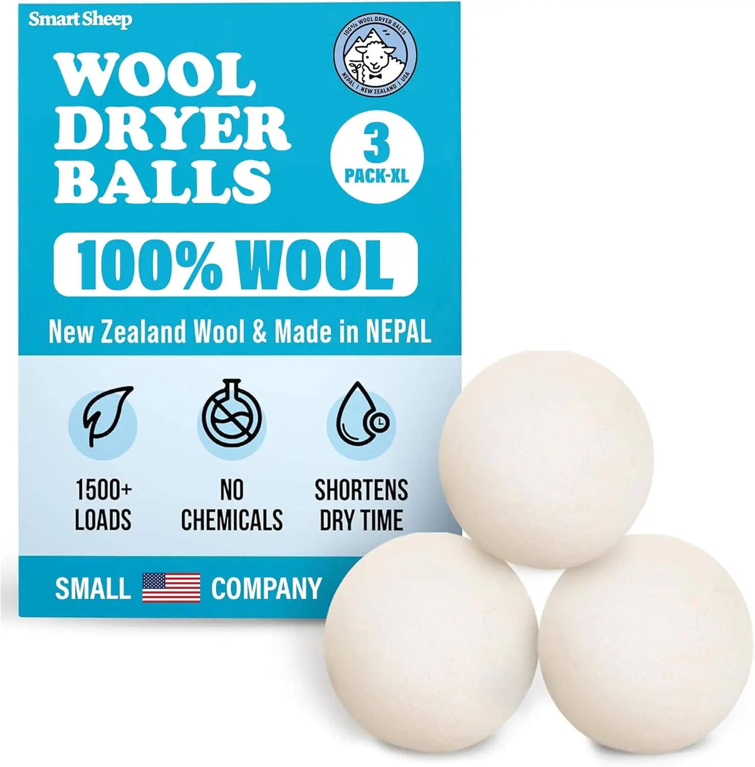 

Premium Wool Dryer Balls 3-Pack - Natural Fabric Softener, Reduces Drying Time & Energy Use