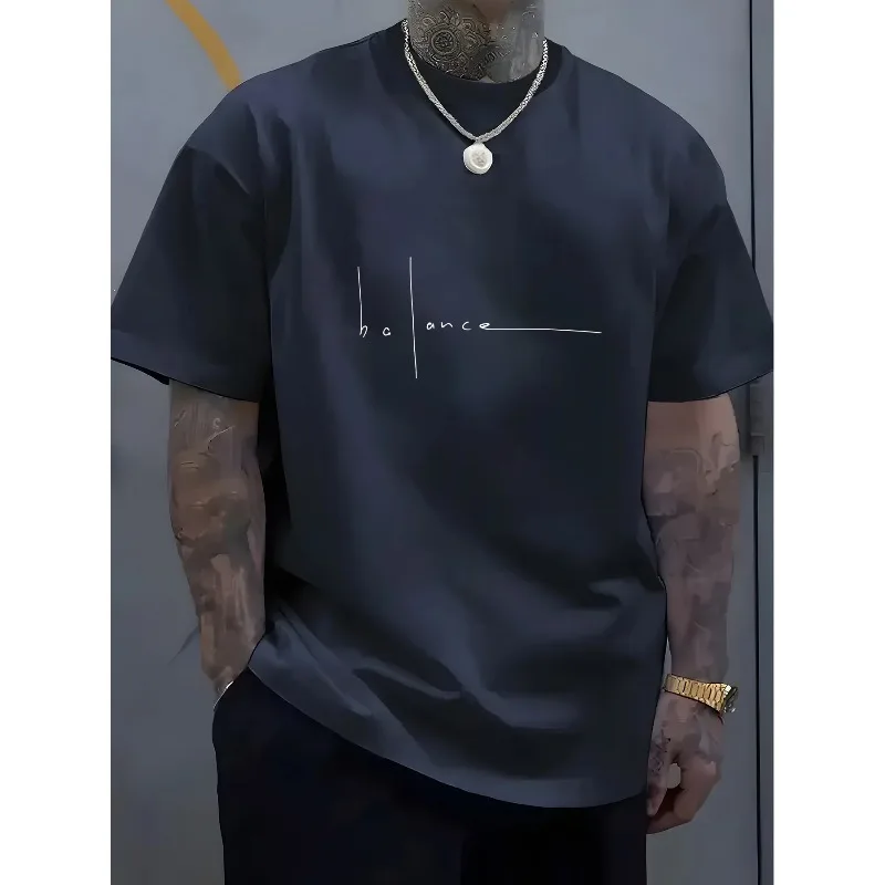 Men's pure cotton round neck short sleeved simple style printed pattern embellished casual sports party versatile style