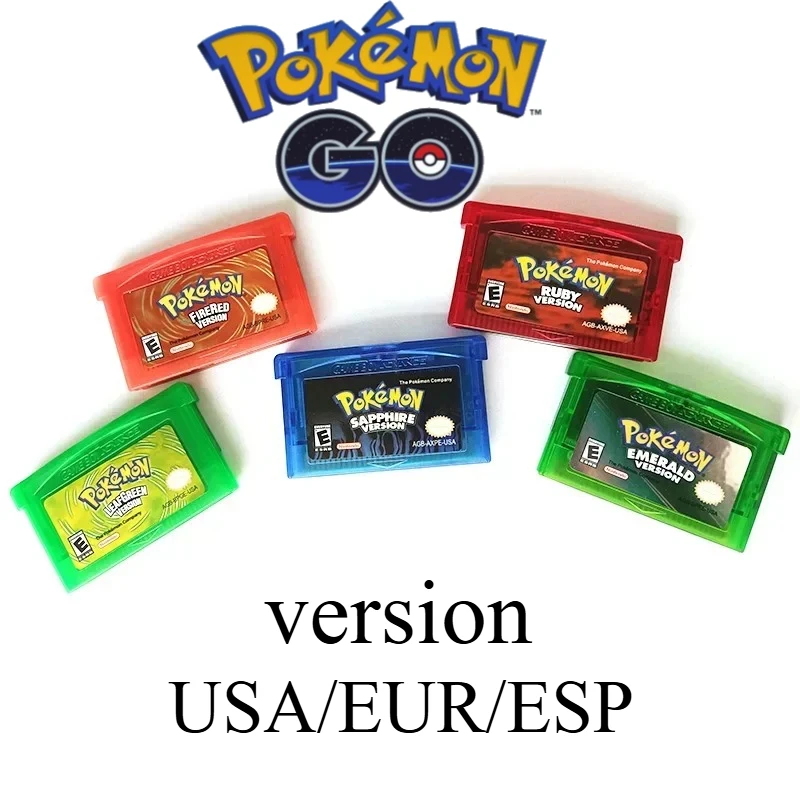 

2025 32-битный видеокартридж GBA, консольная игровая карта, серия Pokemon, набор изумрудных огненно-красных листьев, зеленый рубиновый сапфир с блестящей этикеткой