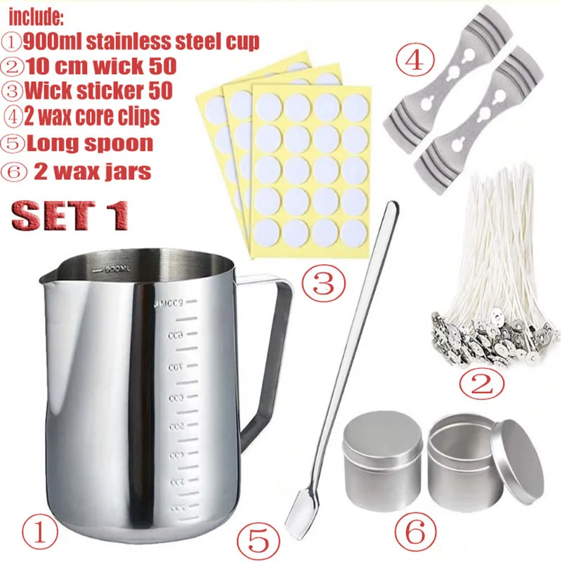 1 Set Candle Making Kit Pouring Pot Wicks Sticker Diy Candle Fixator Craft Tools Diy Handmade Wax Candles with for Wedding Party