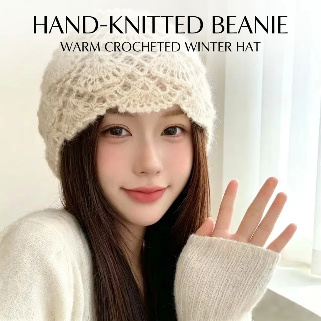 Warm Beanie Hat Vintage Style for Winter Daily Commute Soft Hand Crochet Lace Knit Cap Retro Skull Cap Warm Accessories