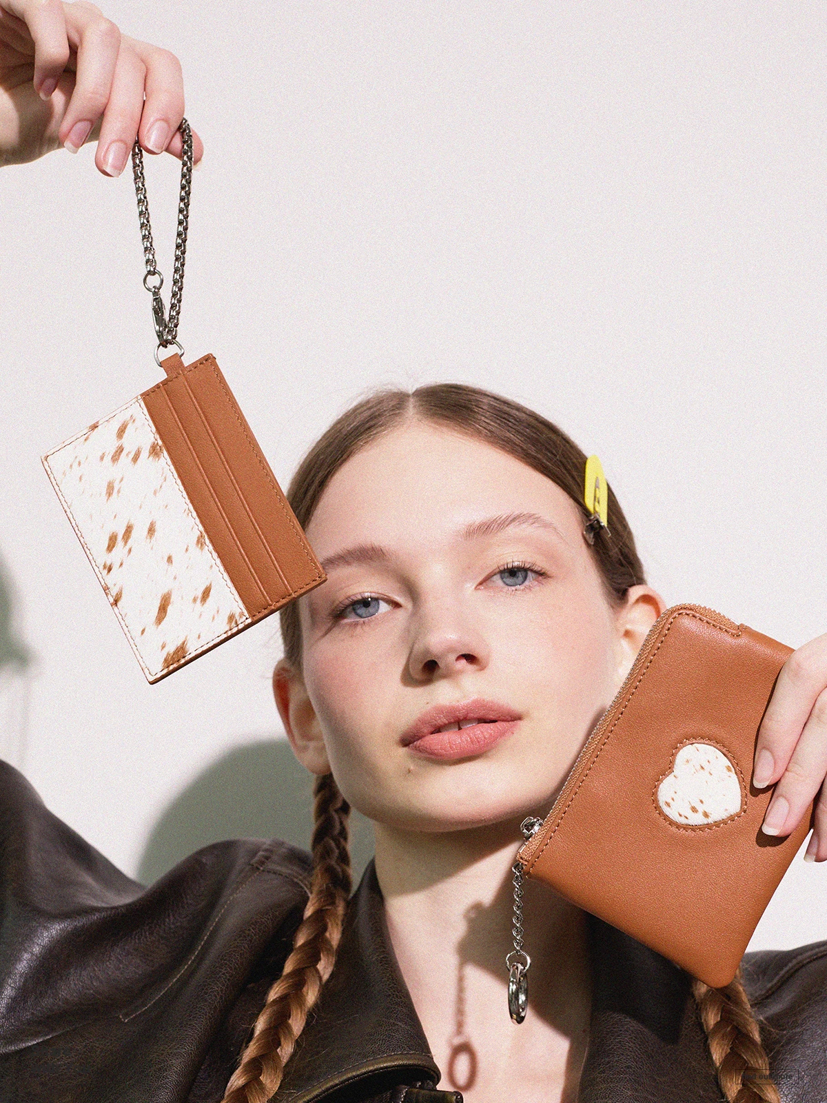 Momogigi Original Sweet Cool Leopard Print Series Multifunctional Chain One-Piece Card Holder Top Layer Cowhide  Hair