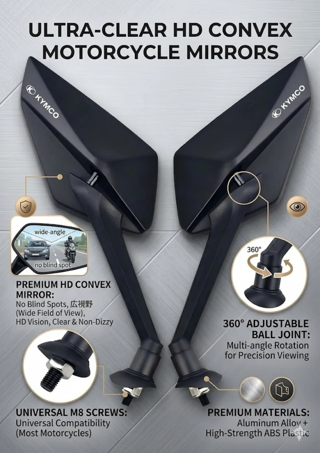 New simple installation and fashionable motorcycle rearview Mirror For KYMCO RTS R 165 Yogurt Like Euro Xciting X350 KRV