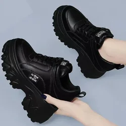 Women Chunky Wedges Vulcanized Shoes Korean Style Lace-up Round Toe Trainers Casual Comfortable Sneakers Sapatos Feminino