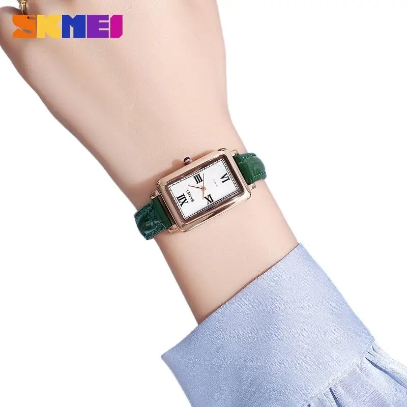 SkmeiWomen's ساعة ريترو مستطيلة مقاومة للماء ساعة كوارتز نسائية ترفيهية ساعات نسائية عصرية بسيطة