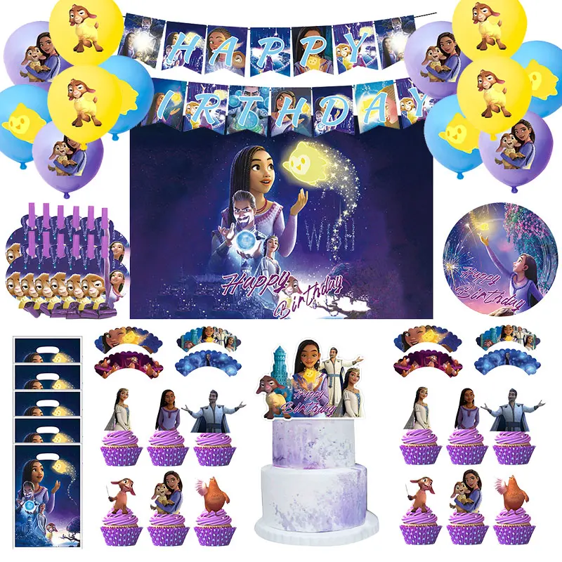 Disney Wish Birthday Party Decoration Tableware Set Cup Plate Napkin Asha Birthday  Kid Party Supplies Balloon Banner Backdrop