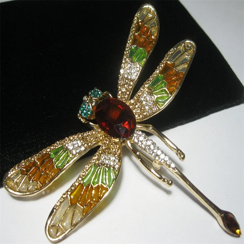 New Empty Window Enamel Dripping Oil Large Size Dragonfly Pin Brooches for Women Personality Rhinestone Insect Pins Jewelry Gift