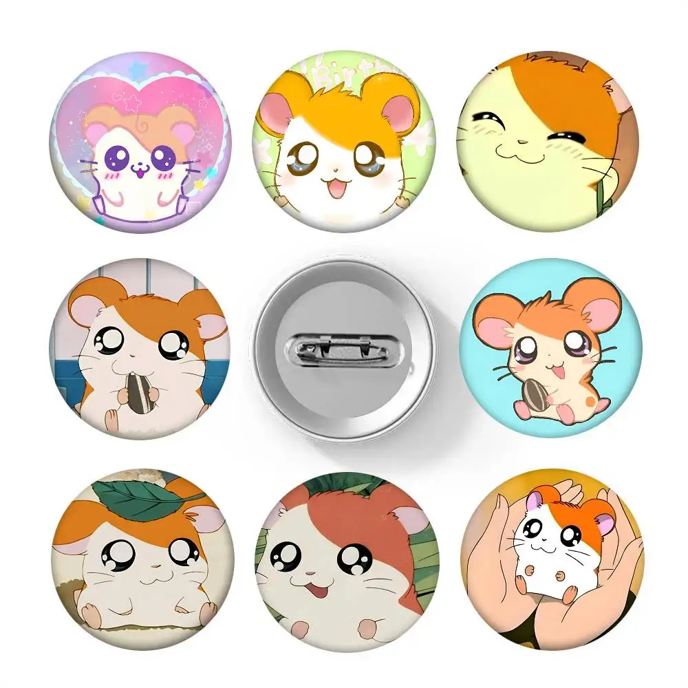 1pc Hamtaro Cute Hamster Cartoon Style Badge Brooches On Backpack Decoration Round Enamel Pins For Accessorys