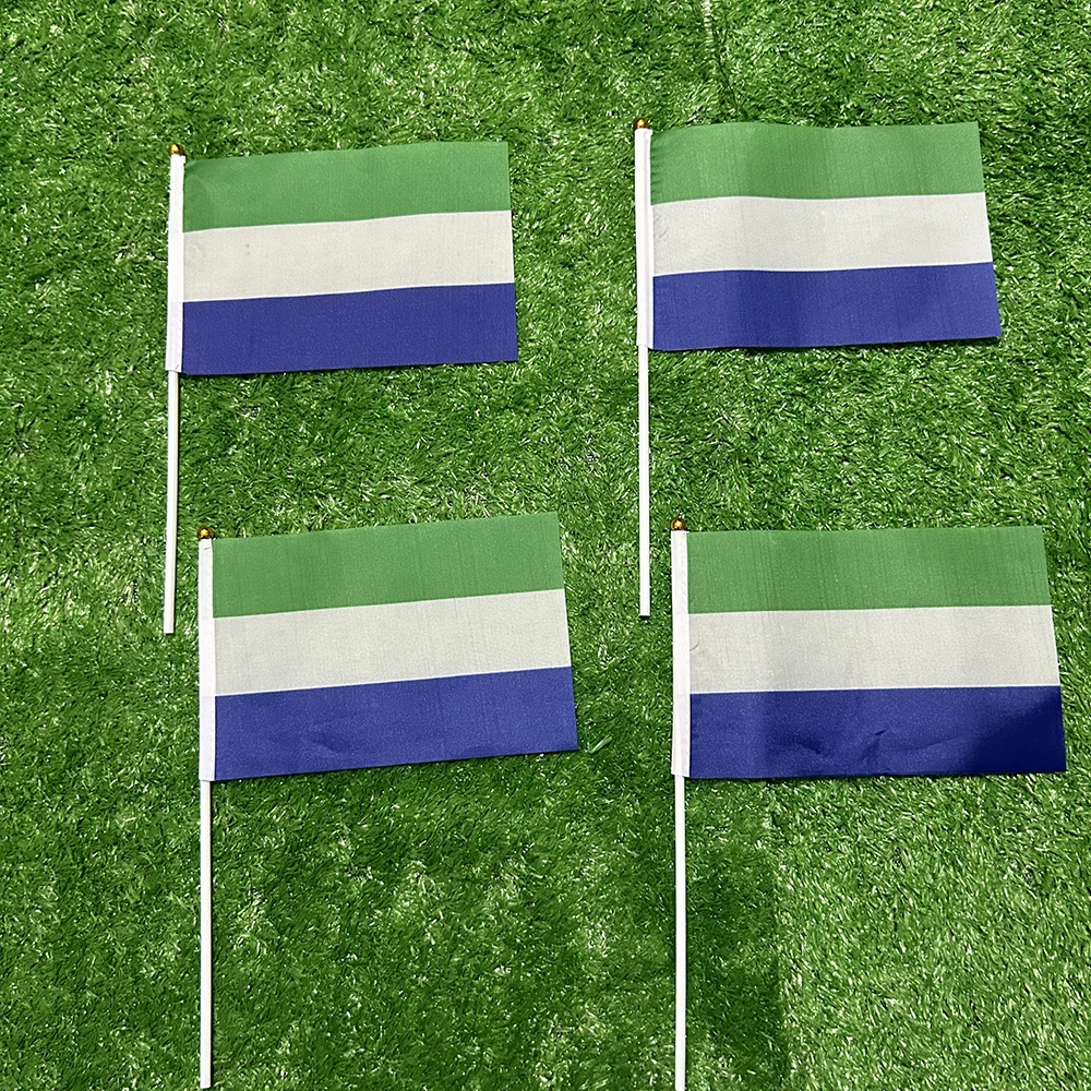 SKY FLAG sierra leone hand Flag 10/20/50/100pcs 21*14cm sierra leone Hand Waving Flags With plastic pole For Sports Activity