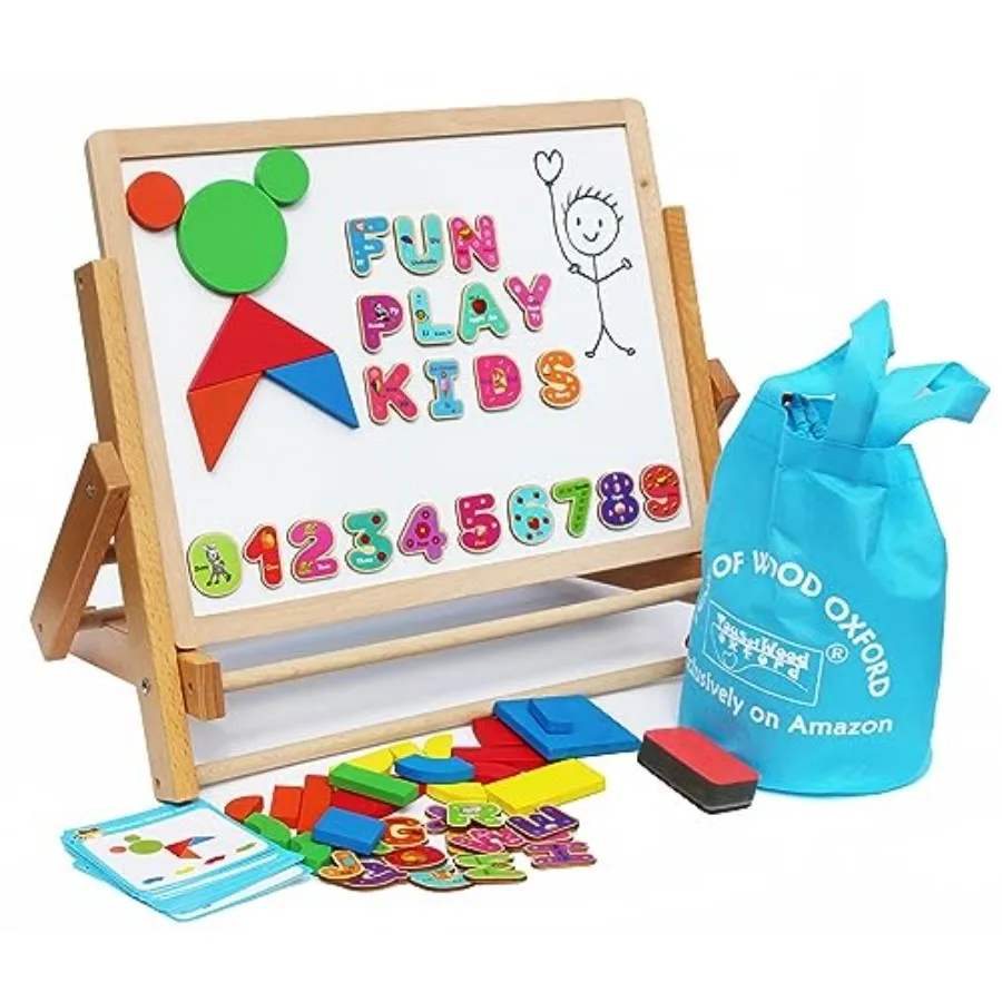 

TOWO Wooden for Foldable Double Boards Magnetic Shapes Letters Numbers and Paper roll Art -Table Top Magnetic Board for