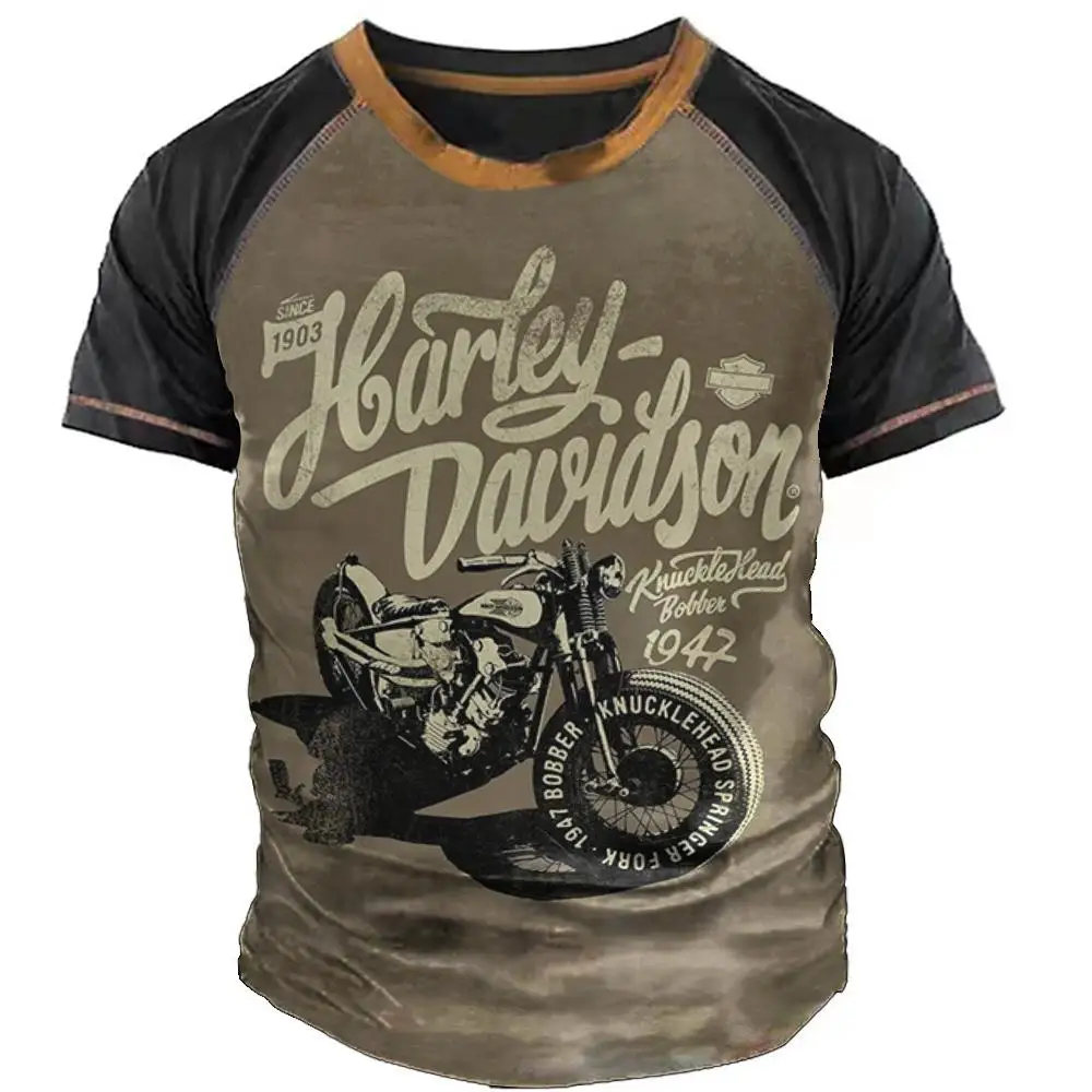 Camisetas deportivas de motocicleta para hombre, camisa Vintage de manga corta con estampado 3D, cuello redondo, Top suelto de verano