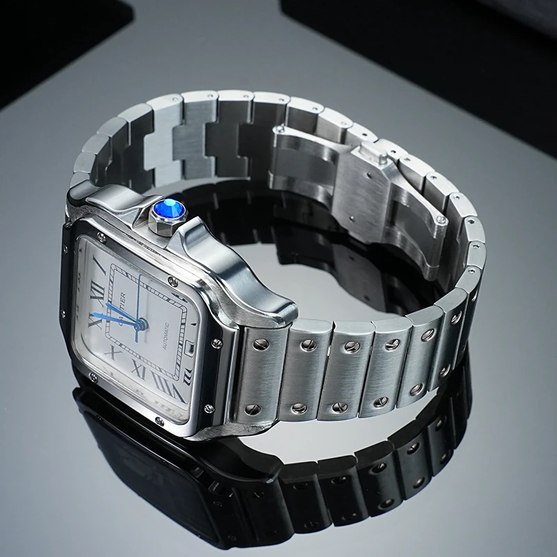 21mm Stainless Steel Watch Band Silver Replacement Watch Strap For Cartier Santos WHSA0007 WSSA0009 WHSA0010 Men Wristband Acces