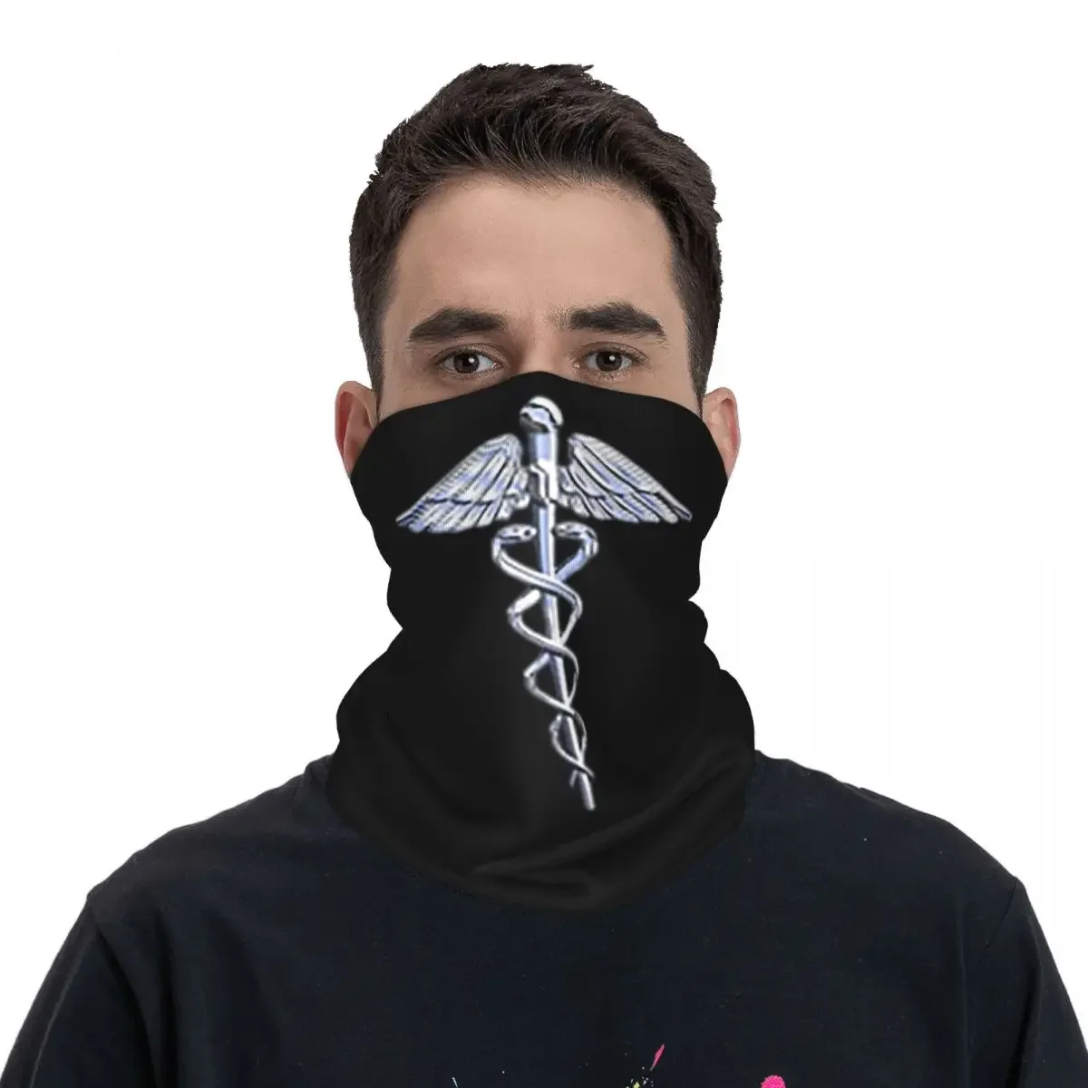 Chrome Like Medical Caduceus Snakes Bandana Neck Gaiter Printed Wrap Mask Scarf Warm FaceMask Outdoor Sports Adult Windproof