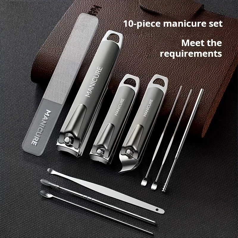 

Luxury 10pcs Nail Care Kit: Stainless Steel Manicure & Pedicure Set with Travel Case - Perfect Gift for Men & Women