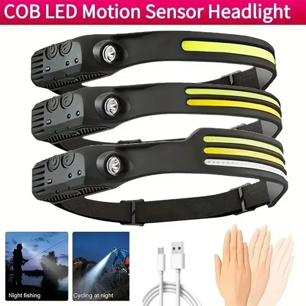 

Induction LED Headlamp COB Wide Beam Wave Sensor Head Lamp USB Rechargeable for Running Camping Portable Powerful Head Torch