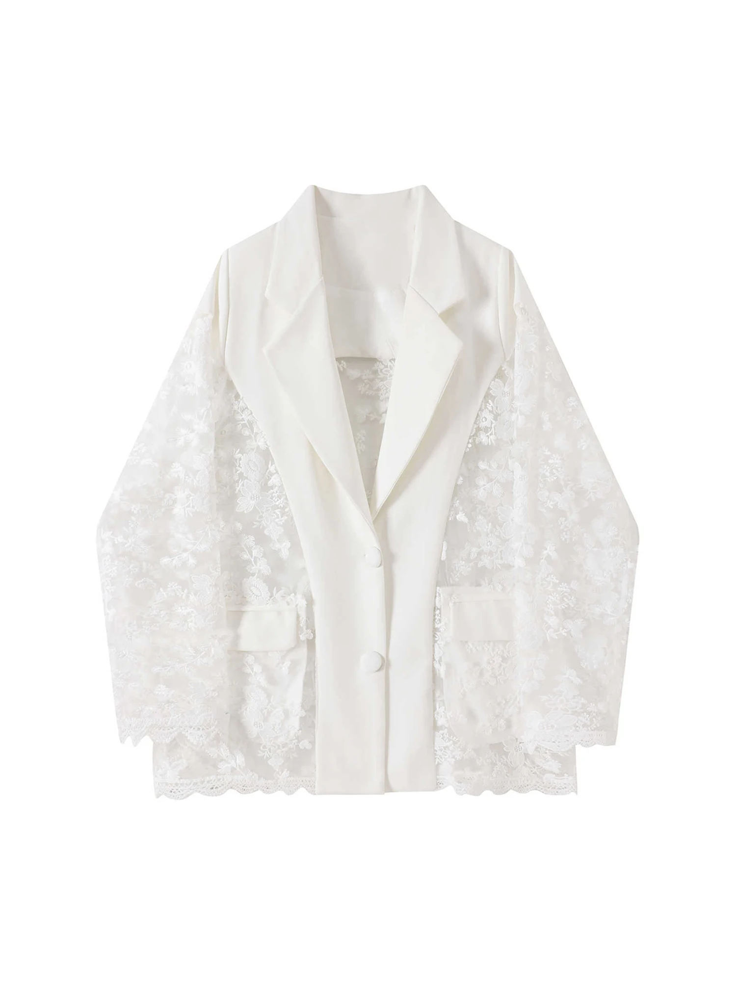 

Женский белый кружевной лоскутный пиджак, пальто, модный винтажный пиджак в стиле Харадзюку с длинными рукавами, верхняя одежда, топ 2000-х годов, осень 2025 г.