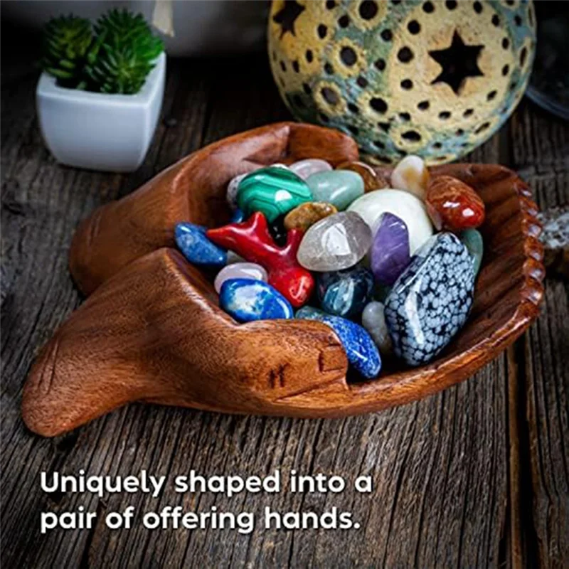 

AS94-1 PCS Carved Hands Offering Bowl Wood Color Wooden Crystal Holder For Stone - Key Bowl - Crystal Storage Tray