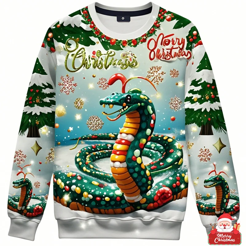 Funny Animal Snake Graphic Ugly Christmas Sweater Fashion Chinese New Year Sweatshirts For Women Clothes Xmas Gift Pullover Tops