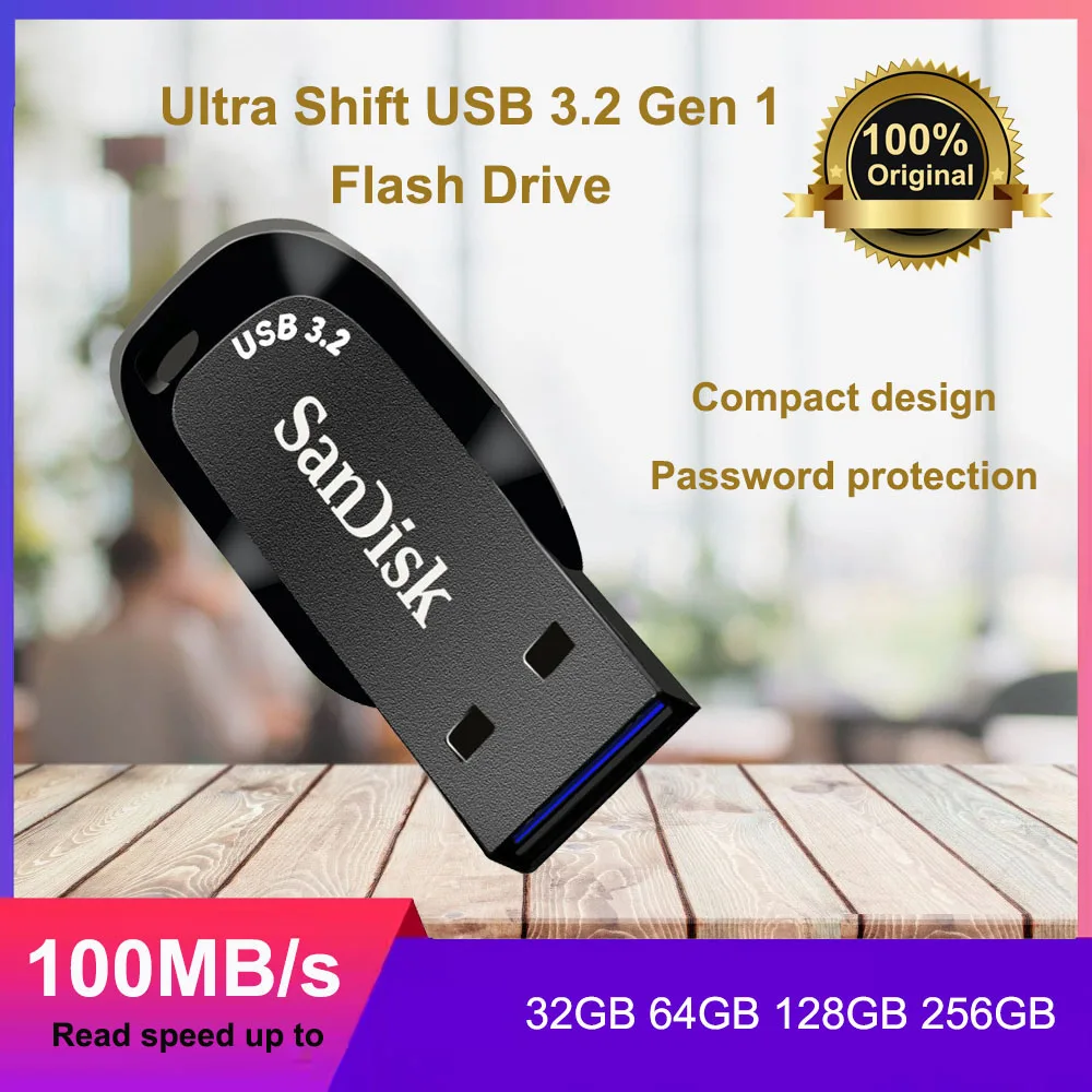 SanDisk Ultra Shift 32GB USB 3.2 Flash Drive 64GB Mini Pen Drive 128GB Memory Stick 256GB U Disk 512GB Read Speed up to 100MB/s