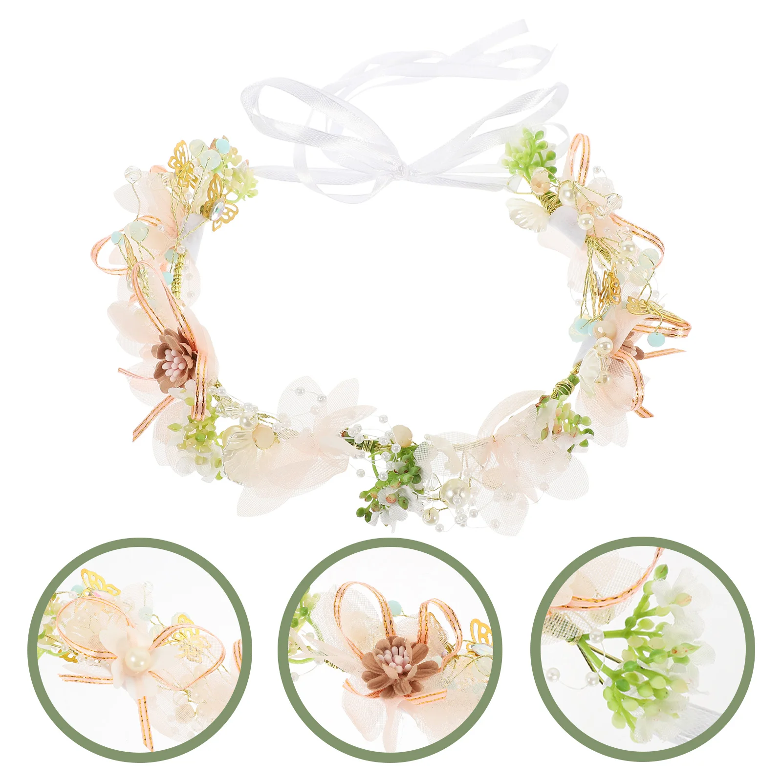 Bridal Wreath Headband Photography Props Headdress Flower Garland Crown Hair Faux Vacation Tiara