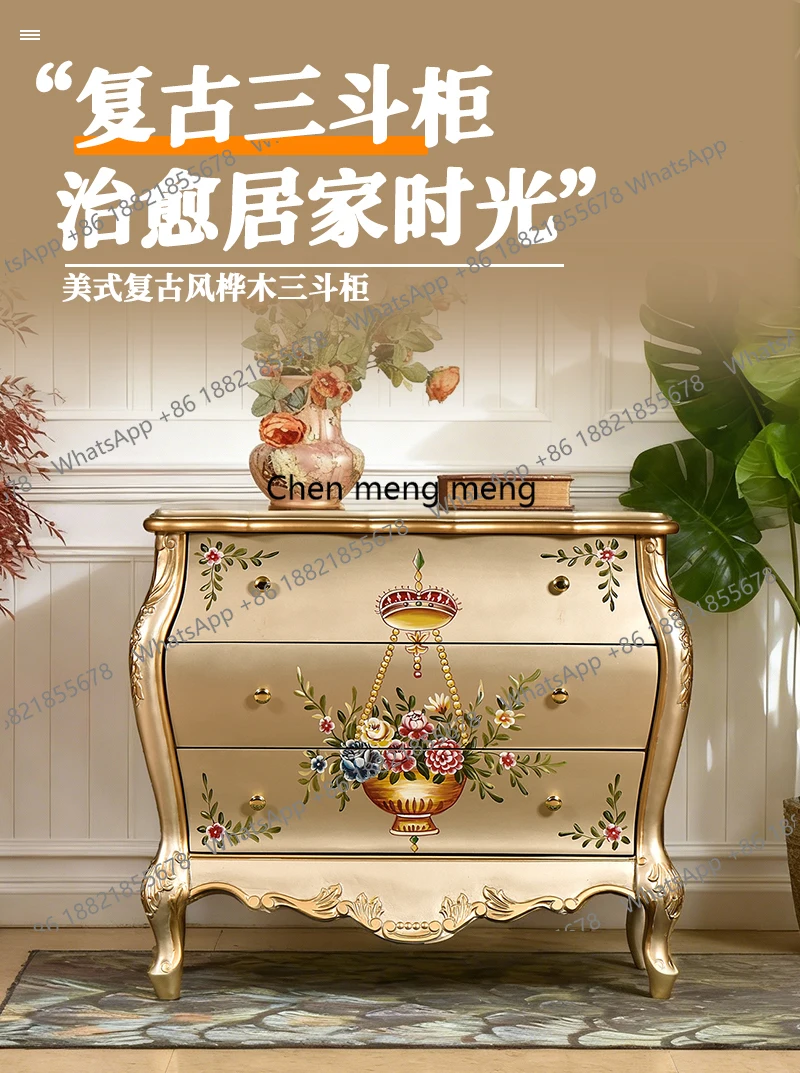 retro hand-painted three-bucket cabinet small apartment living room multi-layer storage corner champagne storage cabinet