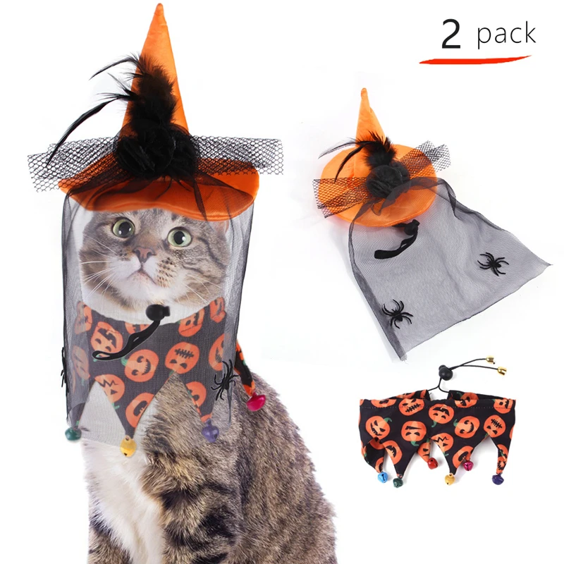 Halloween Pet Dog Cape Hat Scarf Set Pumpkin Skull Pet Bandanas Dog Cat Funny Festive Set Pet Supplies Party Photography Props