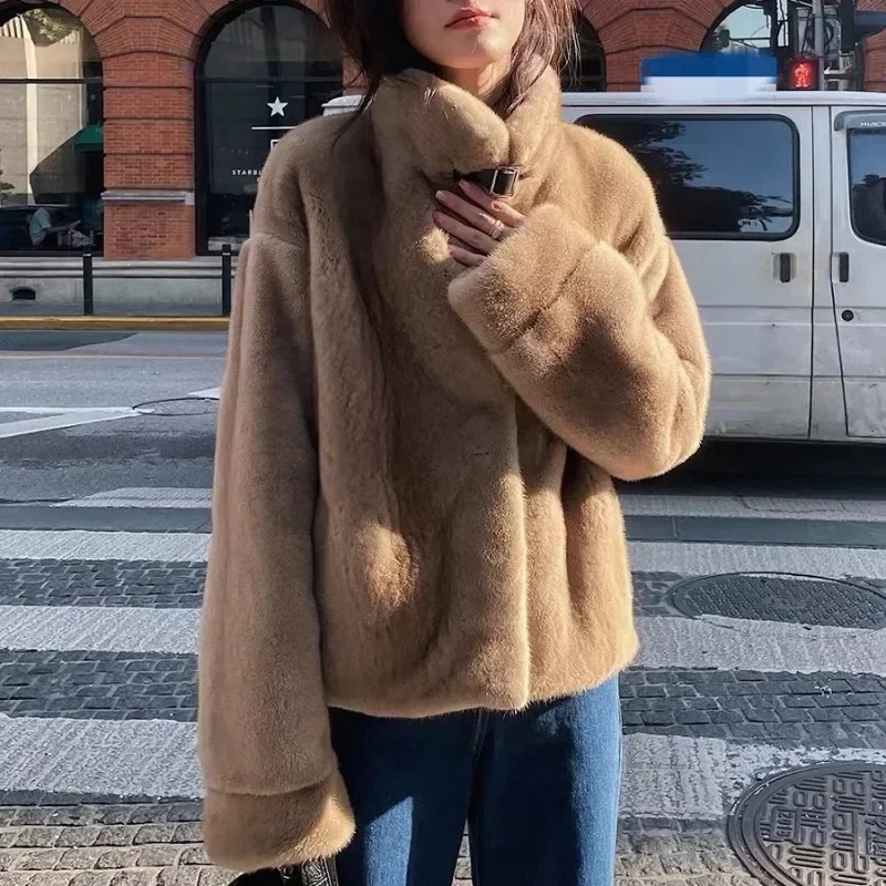 2023 New Mink Coat Women\'s Faux Fur Autumn and Winter Thickened Short Fashionable Loose Lamb Hair Comfortable Keep Warm Coat