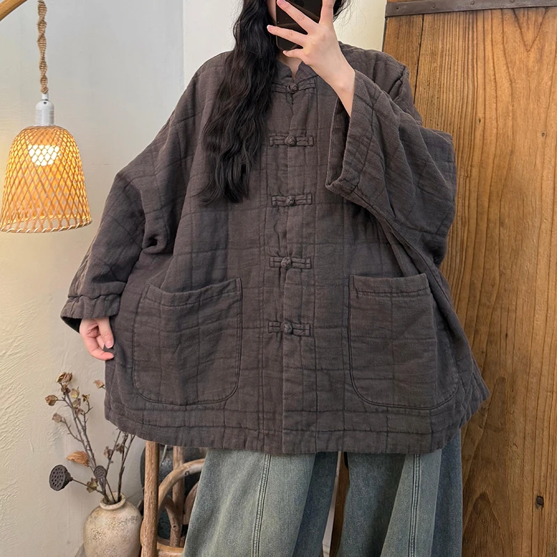 25 جديد وصول الشتاء المرأة عادية فضفاض واحدة الصدر س الرقبة ألف خط سترات Batwing كم جيب المرقعة القطن معاطف H204 #2