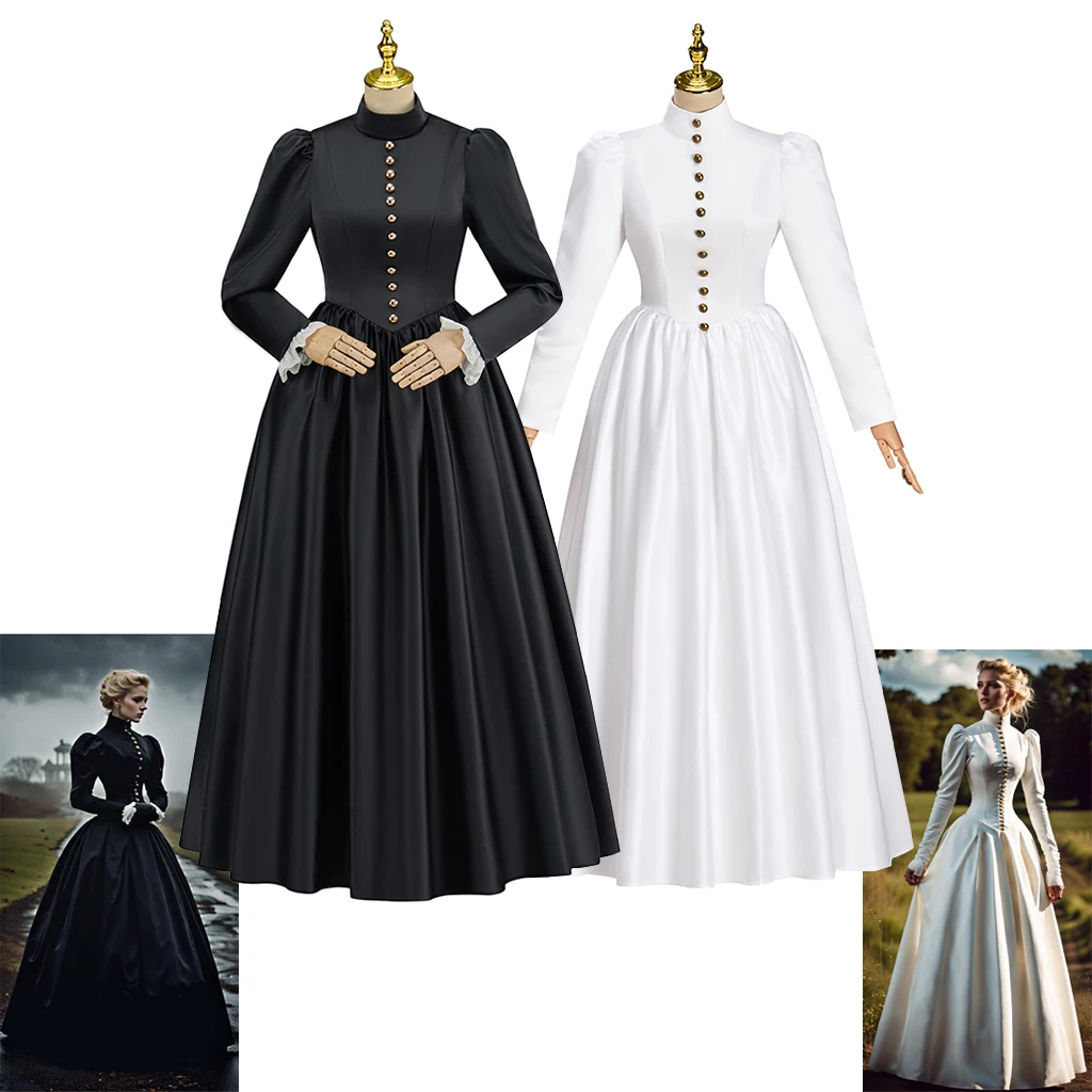 

Victorian Edwardian Dress Women Black Button Dress Vintage Stage Party Clothing Women Halloween Carnival Party Rolepaly Clothing