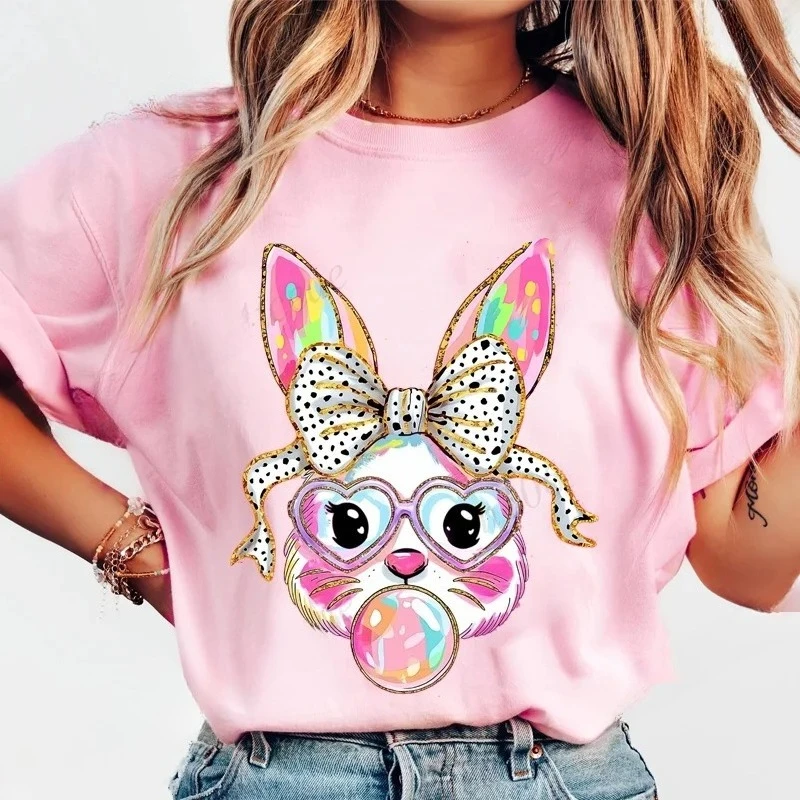 Damen-T-Shirt mit Hasen-Print, gemustertes Hasen-T-Shirt, Damen-T-Shirt, Cartoon-Hasen-Kleidung, Sommermode-Grafik-T-Shirts