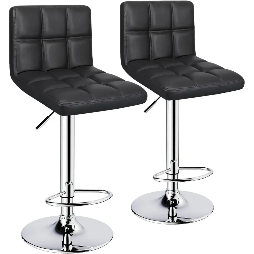 

Bar Stools, 6-Squares Back with Double Needle Adjustable Bar Stools, Pu Leather, 360° Swivel, Adjustable Height, Set of 2 Stools