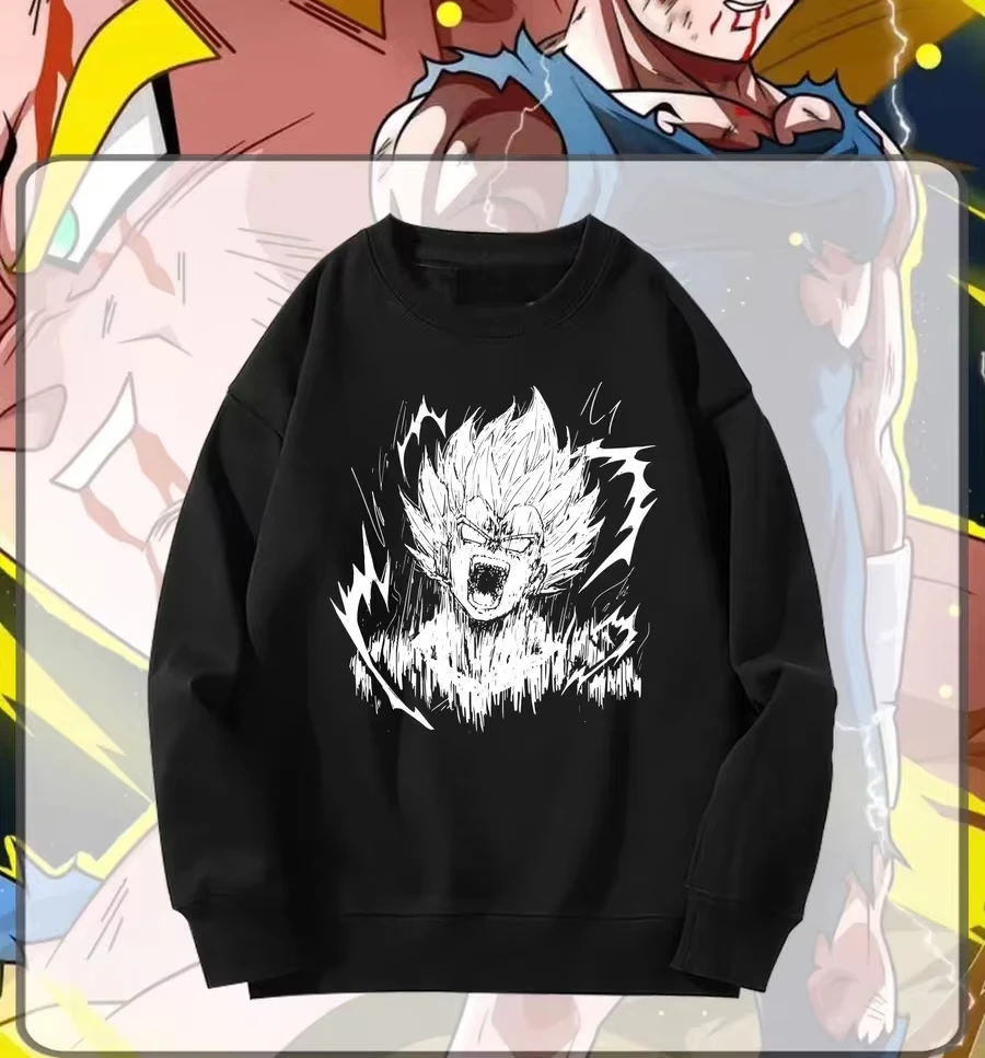 

2026 Autumn Winter Dragon Ball Pure Cotton Retro Sweatshirt, Oversized Fleece, Super Saiyan Goku Sketch Print for Adults & Kids